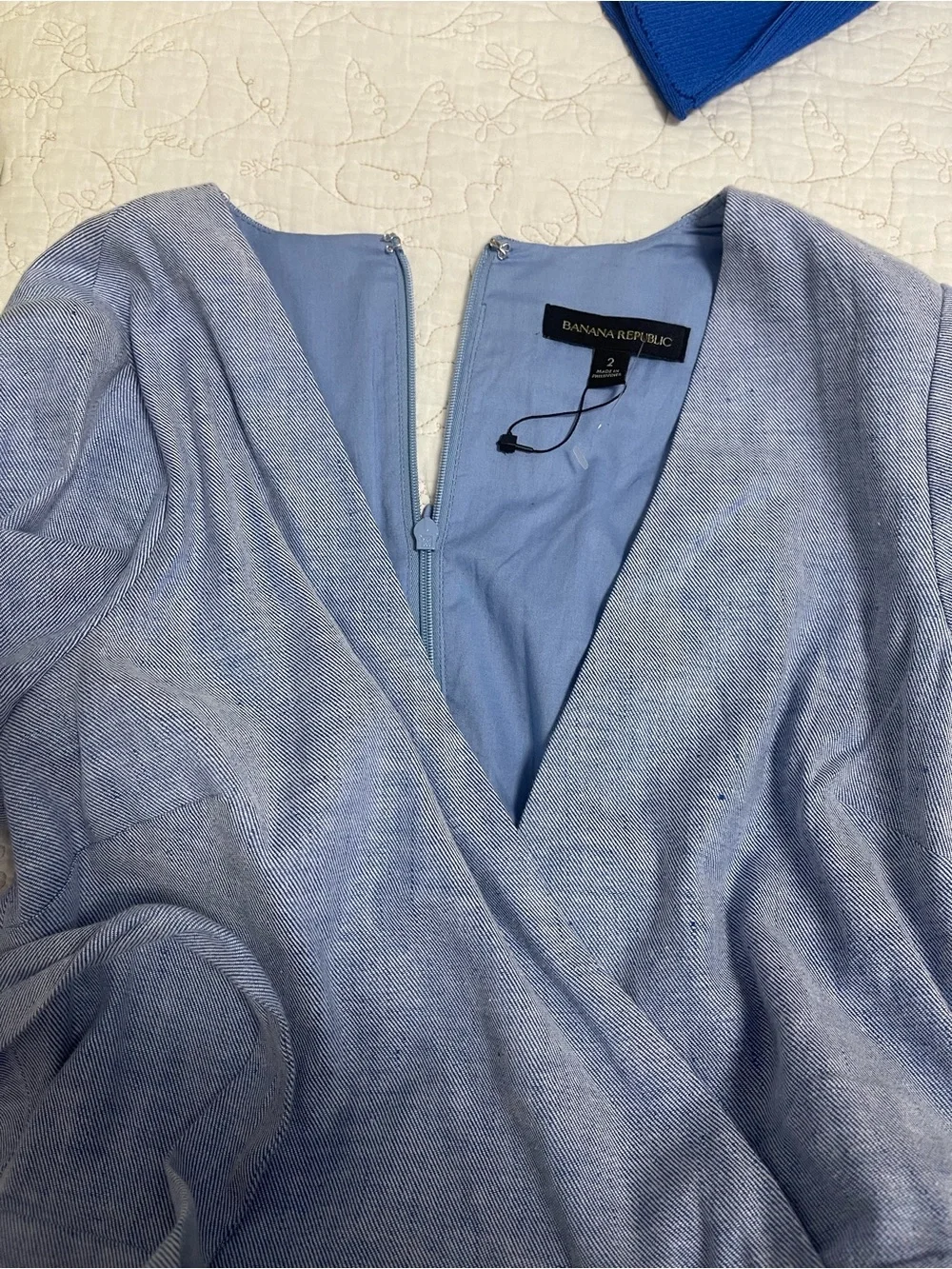 Banana Republic Light Blue Linen Blend Wrap Romper